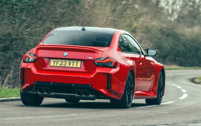 4k, BMW M2 MT, back view, 2024 cars, UK-spec, G87, tuning, Red BMW M2, 2024 BMW M2, BMW M2 G87, german cars, BMW