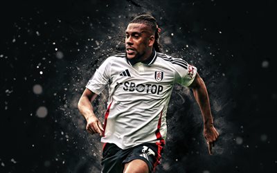 Alex Iwobi, 4k, white neon lights, Fulham, Premier League, Nigerian footballers, Alex Iwobi 4K, football, soccer, Fulham FC, Alex Iwobi Fulham