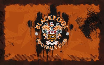 블랙 풀 fc 그런지 로고, 4k, 리그 1, 오렌지 그런지 배경, 축구, 블랙 풀 fc 엠블럼, 블랙 풀 fc 로고, 블랙 풀 fc, 영국 축구 클럽, fc 블랙 풀