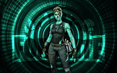fortnite de troupes de goule, 4k, fond en spirale turquoise, fortnite, créatif, peau de soldat de goule, peau de soldat de ghoul fortnite, soldat de goule, personnages fortnite