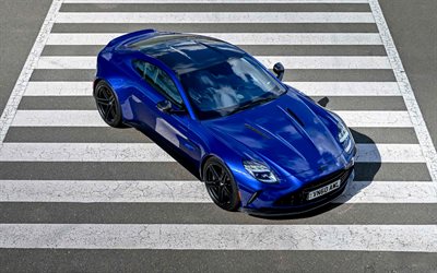 Aston Martin Vantage, 4k, pedestrian crossing, 2025 cars, supercars, Blue Aston Martin Vantage, 2025 Aston Martin Vantage, british cars, Aston Martin