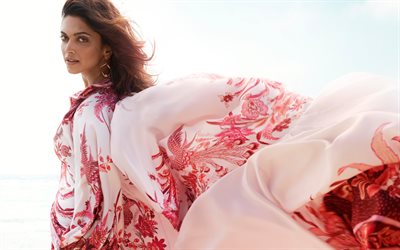 Deepika Padukone, 4k, Indian actress, photoshoot, pink dress with flowers, Indian fashion model, Bollywood, Deepika Padukone photoshoot