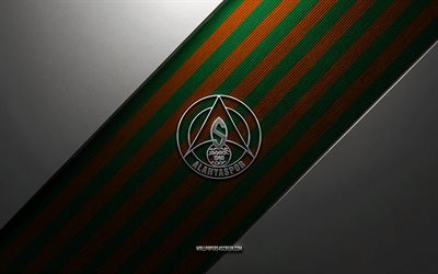 Alanyaspor logo, 4k, steel background, Turkish football club, orange green lines, Alanyaspor emblem, Super Lig, Alanyaspor, Turkey, football, Alanyaspor metal logo, Alanyaspor crest