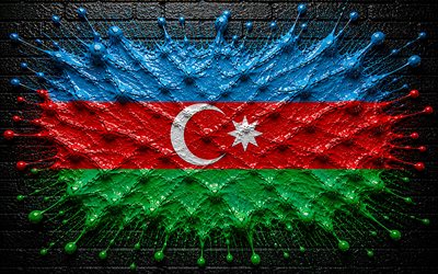 4k, علم أذربيجان, مبدع, أذربيجان ترسم العلم, جدار من الطوب الأسود, فن الطلاء, العلم الأذربيجاني, بقع الطلاء, عمل فني, الرموز الوطنية الأذربيجانية, علم أذربيجان ثلاثي الأبعاد, أذربيجان