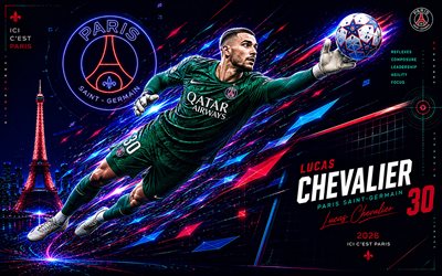 4k, lucas caballero, psg, arte vectorial, fondo vectorial abstracto azul, lucas chevalier psg, arte creativo, logotipo del psg, lucas chevalier paris saint germain, fútbol americano, parís saint germain