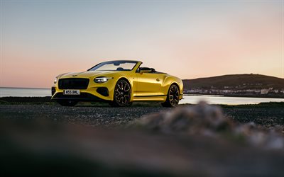 2027, bentley continental gtc s, 4k, vista frontal, exterior, bentley continental amarillo, nuevo bentley continental 2027, versión del reino unido, bentley continental descapotable, coches británicos, bentley