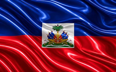 bandeira metálica do haiti, 4k, bandeiras 3d metálicas, países norte americanos, bandeira do haiti, dia do haiti, obra de arte, bandeira de metal do haiti, bandeira haitiana, haiti, símbolos nacionais haitianos