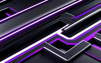 violet black background, 4k, material design, violet lines, 3D textures, artwork, metal art, geometry, abstract backgrounds, geometrical backgrounds, abstractions, black abstract backgrounds