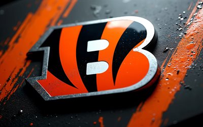Cincinnati Bengals steel logo, 4k, black orange steel background, Cincinnati Bengals logo, Cincinnati Bengals steel emblem, USA, Cincinnati Bengals, American football, NFL