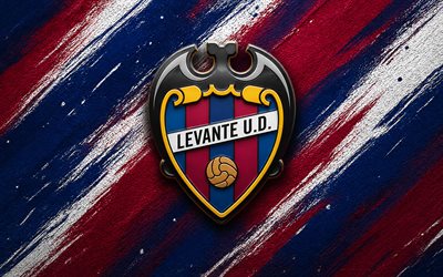 شعار ليفانتي ud, 4k, خلفية الطلاء بورجوندي الأزرق, ليفانتي يو دي, نادي كرة القدم الاسباني, الدوري الاسباني, إسبانيا, كرة القدم