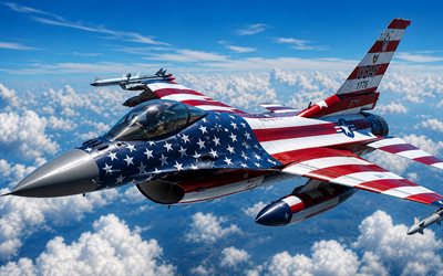 4k, f 16 pintado con la bandera americana, fuerza aérea de los eeuu, f 16 en el cielo, bandera americana, bandera de estados unidos, f 16, fuerza aérea de ee uu, 4 de julio, día de la independencia, cuatro de julio, eeuu