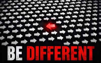 Be different, 4k, red 3D arrow, creative, Be different concepts, darkness, arrows patterns, Be different inscription, artwork, Be different art