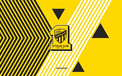 Al-Ittihad logo, 4k, Saudi football team, yellow black lines background, Al-Ittihad, Saudi Pro League, Saudi Arabia, line art, Al-Ittihad emblem, football, Al-Ittihad Club