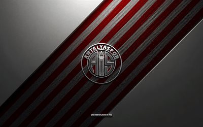 Antalyaspor logo, 4k, steel background, Turkish football club, red white lines, Antalyaspor emblem, Super Lig, Antalyaspor, Turkey, football, Antalyaspor metal logo, Antalyaspor crest