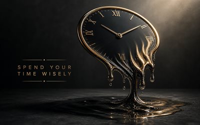 Spend Your Time Wisely, 4K, liquid time, time quotes, creative art, clock, Spend Your Time Wisely concepts, motivation