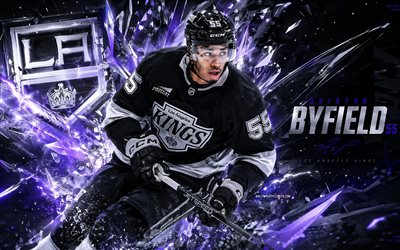 Quinton Byfield, 4k, violet digital background, Los Angeles Kings, NHL, hockey, Quinton Byfield 4K, Los Angeles Kings logo, fan art, Quinton Byfield Los Angeles Kings