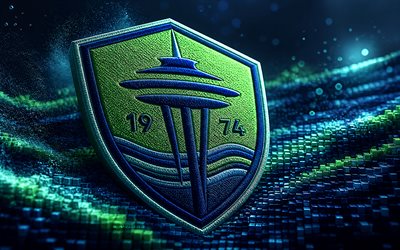 seattle soundersin kangaslogo, 4k, sininen vihreä 3d tausta, mls, jalkapallo, seattle soundersin logo, seattle sounders 3d  logo, seattle sounders, amerikkalainen jalkapalloseura, seattle sounders fc