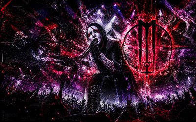 Marilyn Manson, 4k, rock concert, darkness, fans, creative background, music stars, Brian Hugh Warner, Marilyn Manson on concert, Marilyn Manson logo, american rock singer, Marilyn Manson art, american celebrity, Marilyn Manson 4K
