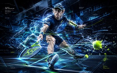 Alex de Minaur, 4k, Australian tennis player, ATP, blue abstract lines art, tennis, Alex de Minaur art, Association of Tennis Professionals, creative art, blue light lines
