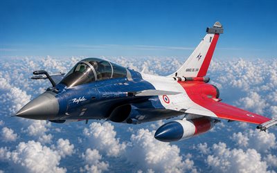 Dassault Rafale painted with the French flag, 4k, Dassault Rafale in the sky, French fighter, French flag, flag of France, Dassault Rafale, French Air Force, France flag