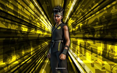 4k, mattenmeister, hintergrund mit gelben strahlen, mat master skin, mattenmeister fortnite, abstrakte kunst, fortnite mat master skin, fortnite charaktere, fortnite, kreative kunst