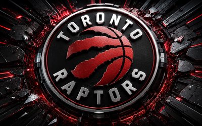 Toronto Raptors metal logo, 4k, black red metal background, NBA, basketball, Toronto Raptors logo, Toronto Raptors 3D logo, american basketball team, Toronto Raptors