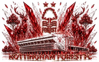 nottingham forest fc logotyp, 4k, engelsk fotbollsklubb, nottingham forest fc, kristallkonst, nottingham forest fc emblem, stadsmark, nottingham forest, england, fotboll, premier league, nottingham forest logotyp