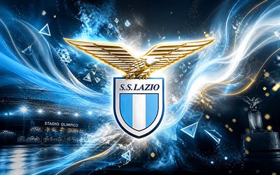 SS Lazio, 4k, Italian football club, SS Lazio logo, football art, blue abstract background, SS Lazio emblem, Serie A, football, Italy, Lazio logo, Rome, Stadio Olimpico, Biancazzurri