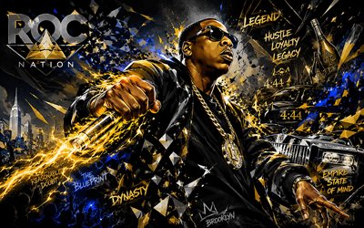 Jay-Z, 4k, concert, night party, cartoon art, fans, creative background, music stars, Shawn Corey Carter, Jay-Z on concert, Jay Z, american rapper, Jay-Z art, american celebrity, Jay-Z 4K
