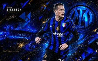 piotr zielinski, inter milan, fanitaidetta, sininen musta abstrakti digitaalinen tausta, piotr zielinski inter milan, luovaa taidetta, inter milan logo, piotr zielinski internazionale, jalkapallo, fc internazionale