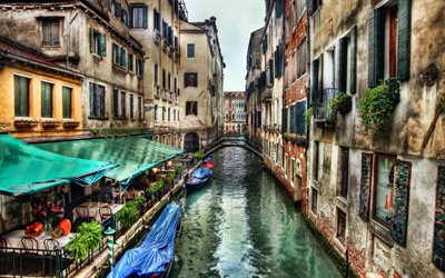 Venecia, Italia, canales, café en venecia, Venecia casas