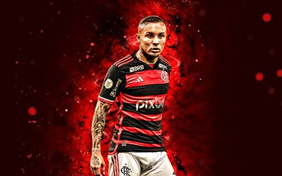 에버턴, 4k, 빨간 네온 조명, flamengo, 브라질 세리에 a, 브라질 축구 선수, 에버턴 약간의 4k, 축구, flamengo rj, 에버턴 수사 소아 레스, flamengo fc, 에버턴 약간의, 에버턴 플라멘 고