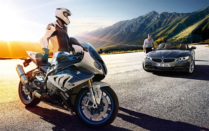 BMW S1000 RR, rider, sportbikes, BMW Z4, rodster