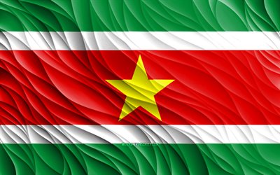 4k, Surinamese flag, wavy 3D flags, South American countries, flag of Suriname, Day of Suriname, 3D waves, Surinamese national symbols, Suriname flag, Suriname