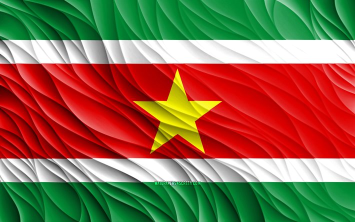 4k, Surinamese flag, wavy 3D flags, South American countries, flag of Suriname, Day of Suriname, 3D waves, Surinamese national symbols, Suriname flag, Suriname