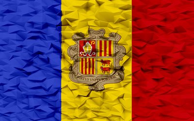 Flag of Andorra, 4k, 3d polygon background, Andorra flag, 3d polygon texture, Andoran flag, 3d Andorra flag, Andorran national symbols, 3d art, Andorra