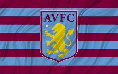 Aston Villa FC, 4K, blue purple wavy flag, Premier League, football, 3D fabric flags, Aston Villa flag, soccer, Aston Villa logo, english football club, Aston Villa