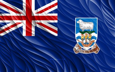 4k, علم جزر فوكلاند, أعلام 3d متموجة, دول أمريكا الجنوبية, يوم جزر فوكلاند, موجات ثلاثية الأبعاد, رموز جزر فوكلاند الوطنية, جزر فوكلاند