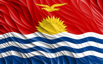 4k, Kiribati flag, wavy 3D flags, Oceanian countries, flag of Kiribati, Day of Kiribati, 3D waves, Kiribati national symbols, Kiribati