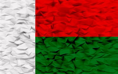 bandiera del madagascar, 4k, sfondo del poligono 3d, struttura del poligono 3d, bandiera del madagascar 3d, simboli nazionali del madagascar, arte 3d, madagascar