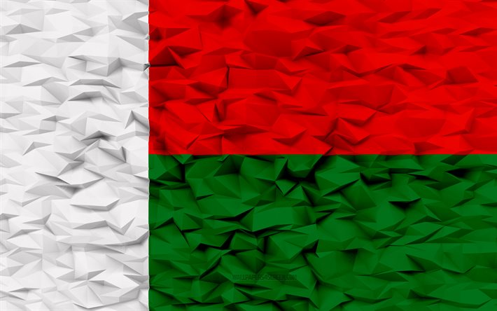 madagaskars flagga, 4k, 3d polygon bakgrund, madagaskar flagga, 3d polygon textur, 3d madagaskar flagga, madagaskars nationella symboler, 3d konst, madagaskar