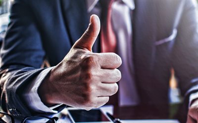 businessman with thumbs up, 4k, success, business people, business concepts, thumbs up, approval concepts, success concepts