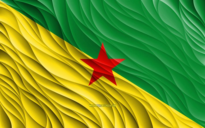 4k, フランス領ギアナの旗, 波状の3dフラグ, 南アメリカ諸国, フランス領ギアナの日, 3dウェーブ, フランス領ギアナの国家シンボル, フランス領ギアナ