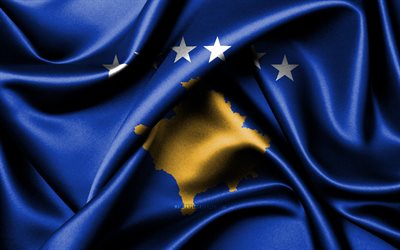 علم كوسوفو, 4k, الدول الأوروبية, أعلام النسيج, يوم كوسوفو, أعلام الحرير متموجة, أوروبا, رموز كوسوفو الوطنية, كوسوفو