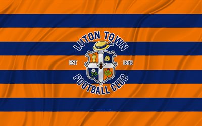 luton town fc, 4k, turuncu mavi dalgalı bayrak, şampiyonluk, futbol, 3d kumaş bayraklar, luton town fc bayrağı, luton town fc logosu, ingiliz futbol kulübü, fc luton town