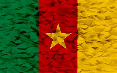 카메룬의 국기, 4k, 3d 다각형 배경, 3d 다각형 텍스처, 카메룬 국기, 3차원, 카메룬 깃발, 카메룬 국가 상징, 3d 아트, 카메룬