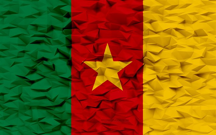 drapeau du cameroun, 4k, 3d polygone d arrière-plan, polygone 3d texture, drapeau cameroun, 3d drapeau cameroun, cameroun symboles nationaux, art 3d, cameroun
