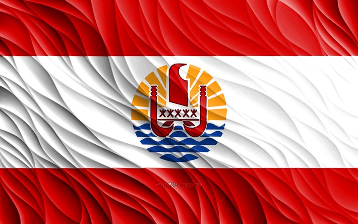 4k, علم بولينيزيا الفرنسية, أعلام 3d متموجة, دول المحيط, يوم بولينيزيا الفرنسية, موجات ثلاثية الأبعاد, الرموز الوطنية لبولينيزيا الفرنسية, بولينيزيا الفرنسية