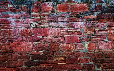 red brickwall, macro, grunge backgrounds, red bricks background, bricks textures, 3D textures, brick wall, bricks background, red stone background, bricks, red bricks