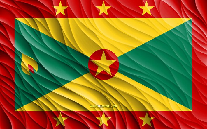 4k, Grenadian flag, wavy 3D flags, North American countries, flag of Grenada, Day of Grenada, 3D waves, Grenadian national symbols, Grenada flag, Grenada